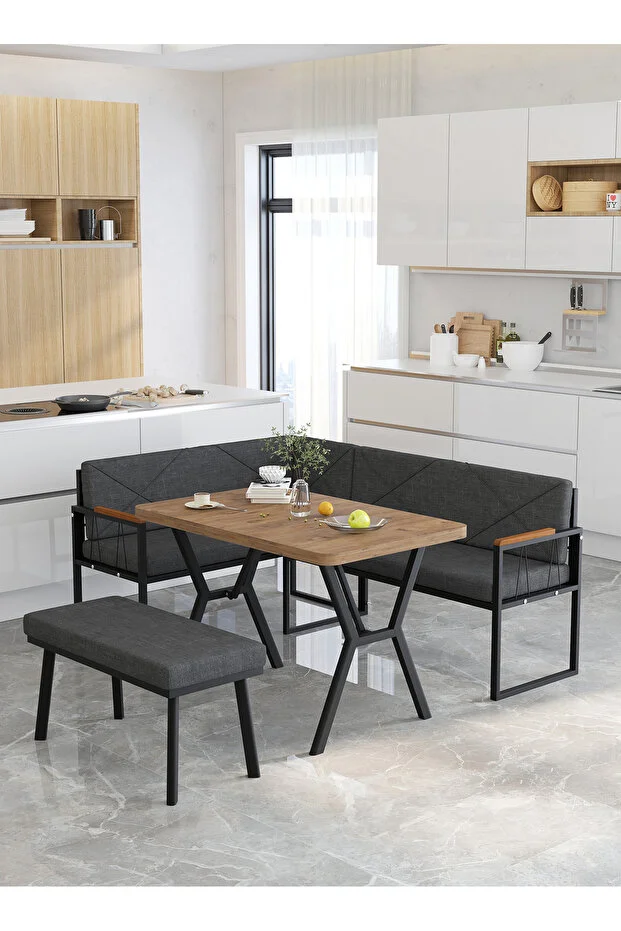 Src 70x110 Atlantik Masalı, Köşe Takımı, Mutfak, Balkon Köşe Takımı, Mutfak Masası Takımı - Antrasit